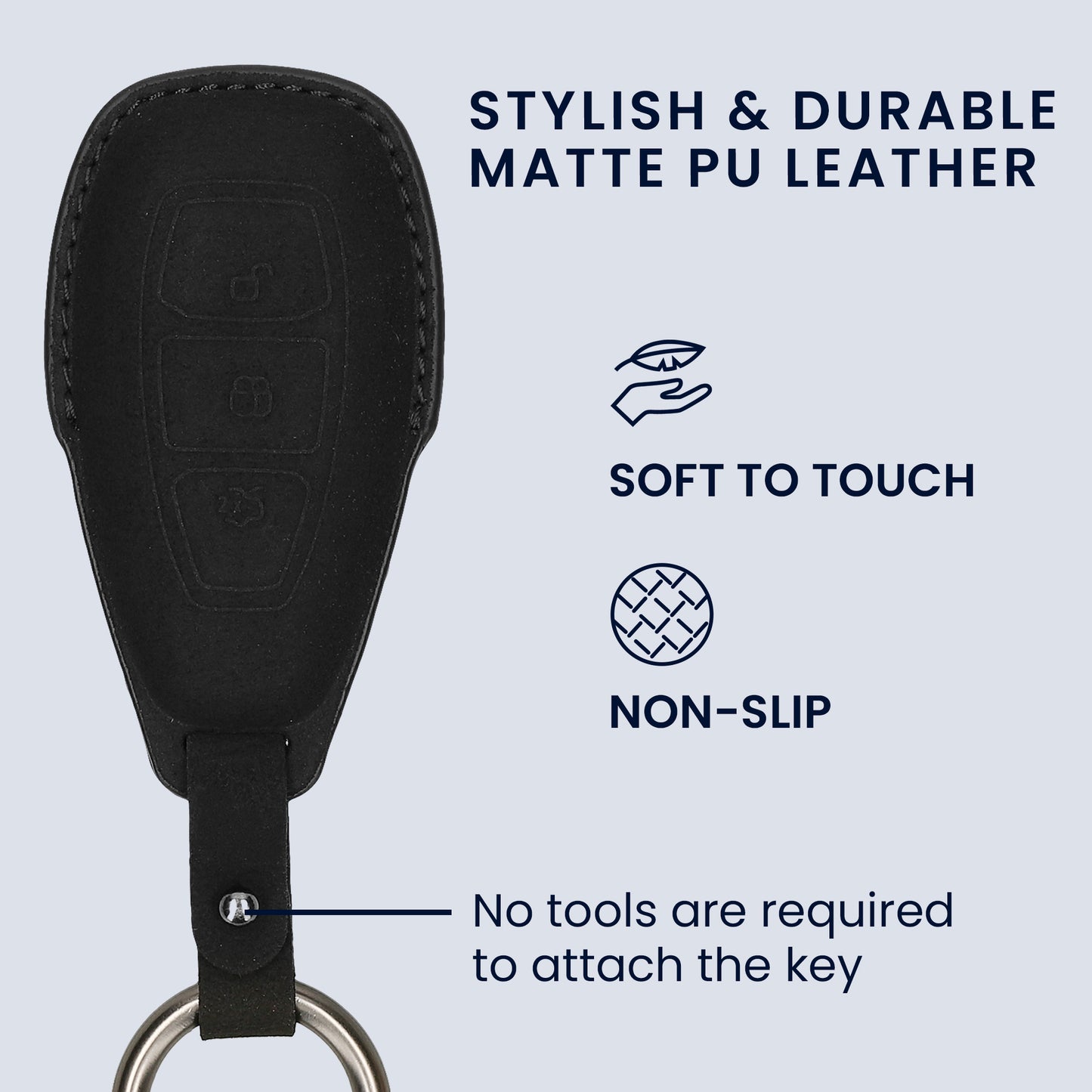 kwmobile PU Leather Car Key Cover Compatible with Ford 3-Button Car Key Keyless Go Case Protective Cover with Keychain