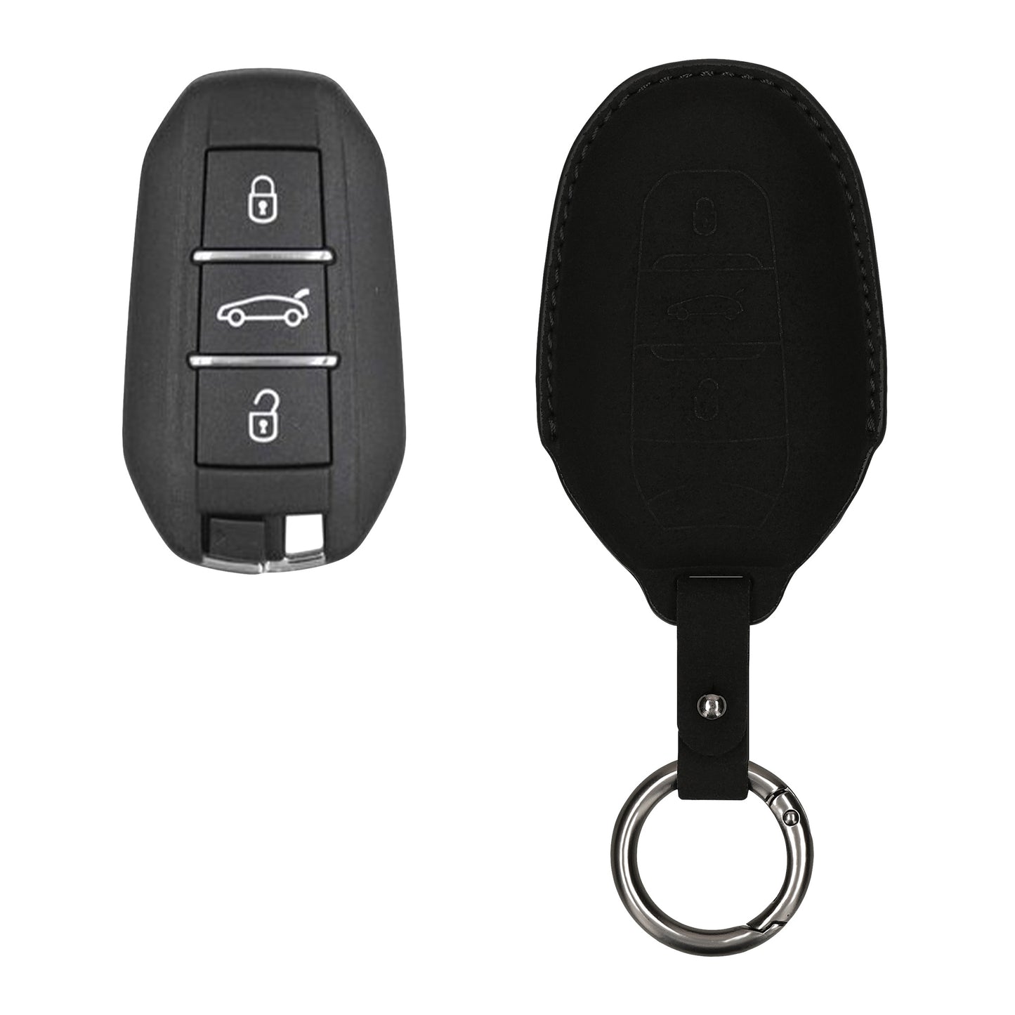 kwmobile Faux Leather Car Key Cover Compatible with Peugeot Citroen 3-Button Smart Key (Keyless Go Only) Car Key Case - Protective Cover with Keyring