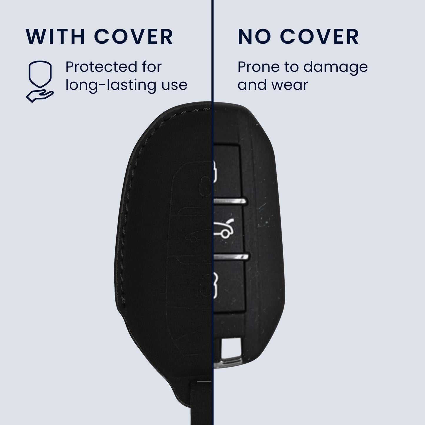 kwmobile Faux Leather Car Key Cover Compatible with Peugeot Citroen 3-Button Smart Key (Keyless Go Only) Car Key Case - Protective Cover with Keyring