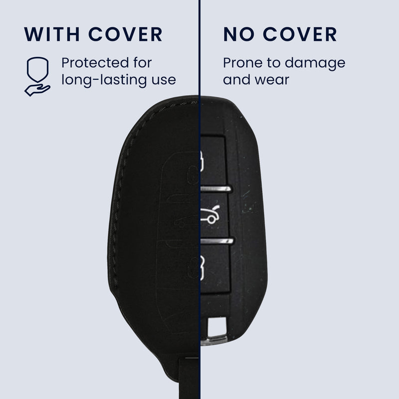 kwmobile Faux Leather Car Key Cover Compatible with Peugeot Citroen 3-Button Smart Key (Keyless Go Only) Car Key Case - Protective Cover with Keyring