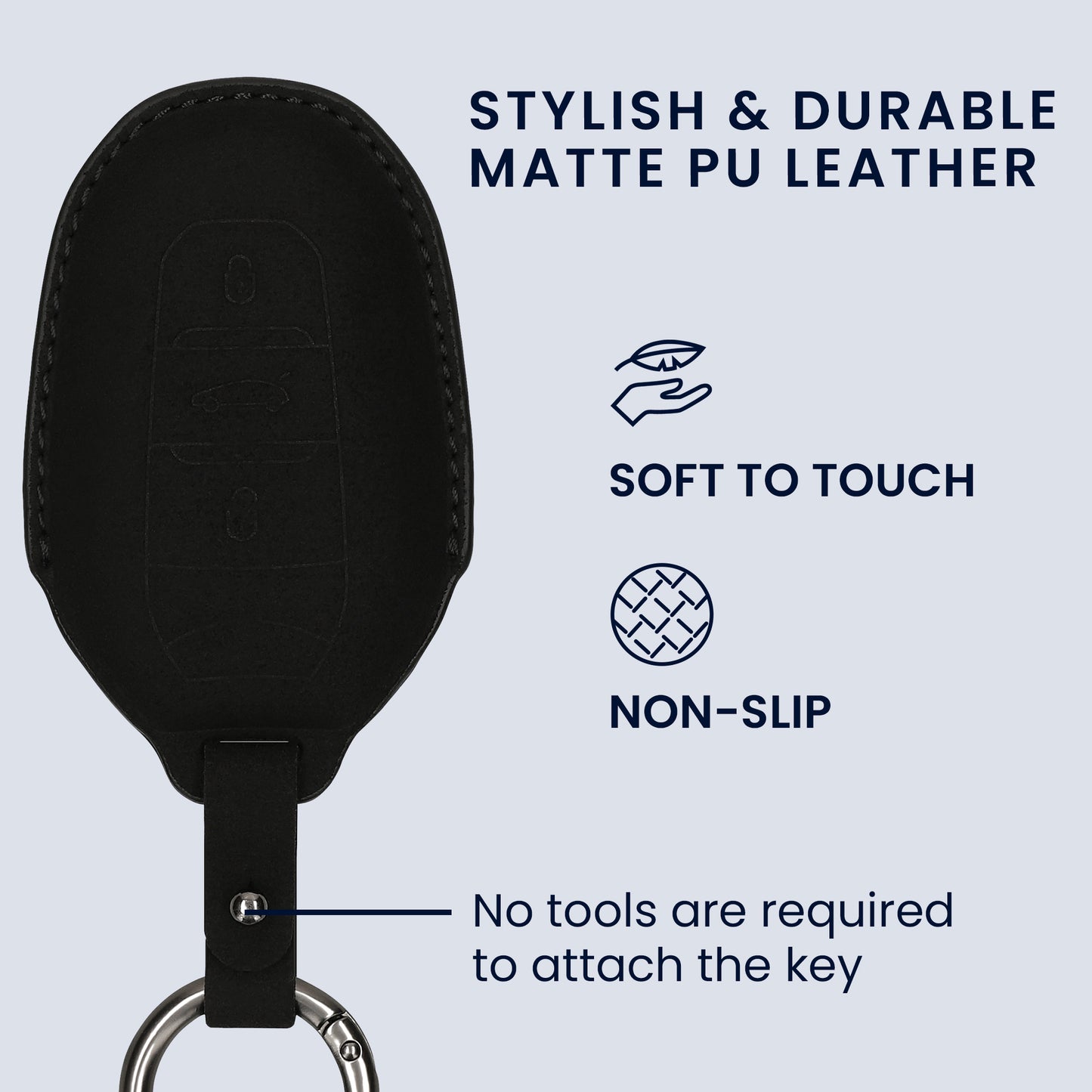 kwmobile Faux Leather Car Key Cover Compatible with Peugeot Citroen 3-Button Smart Key (Keyless Go Only) Car Key Case - Protective Cover with Keyring