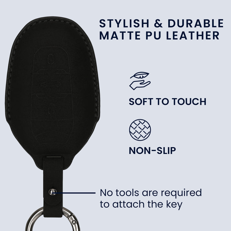 kwmobile Faux Leather Car Key Cover Compatible with Peugeot Citroen 3-Button Smart Key (Keyless Go Only) Car Key Case - Protective Cover with Keyring