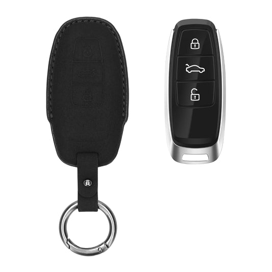 kwmobile Kunstleder Autoschlüssel Cover kompatibel mit Audi A6 A7 A8 Q7 Q8 3-Tasten Autoschlüssel Keyless Hülle - Schutzhülle mit Matte-Finish und Schlüsselring - Schwarz matt Schwarz matt  