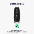 kwmobile Faux Leather Car Key Cover Compatible with Audi A6 A7 A8 Q7 Q8 3-Button Car Key Keyless Case Protective Shell with Matte Finish and Keychain