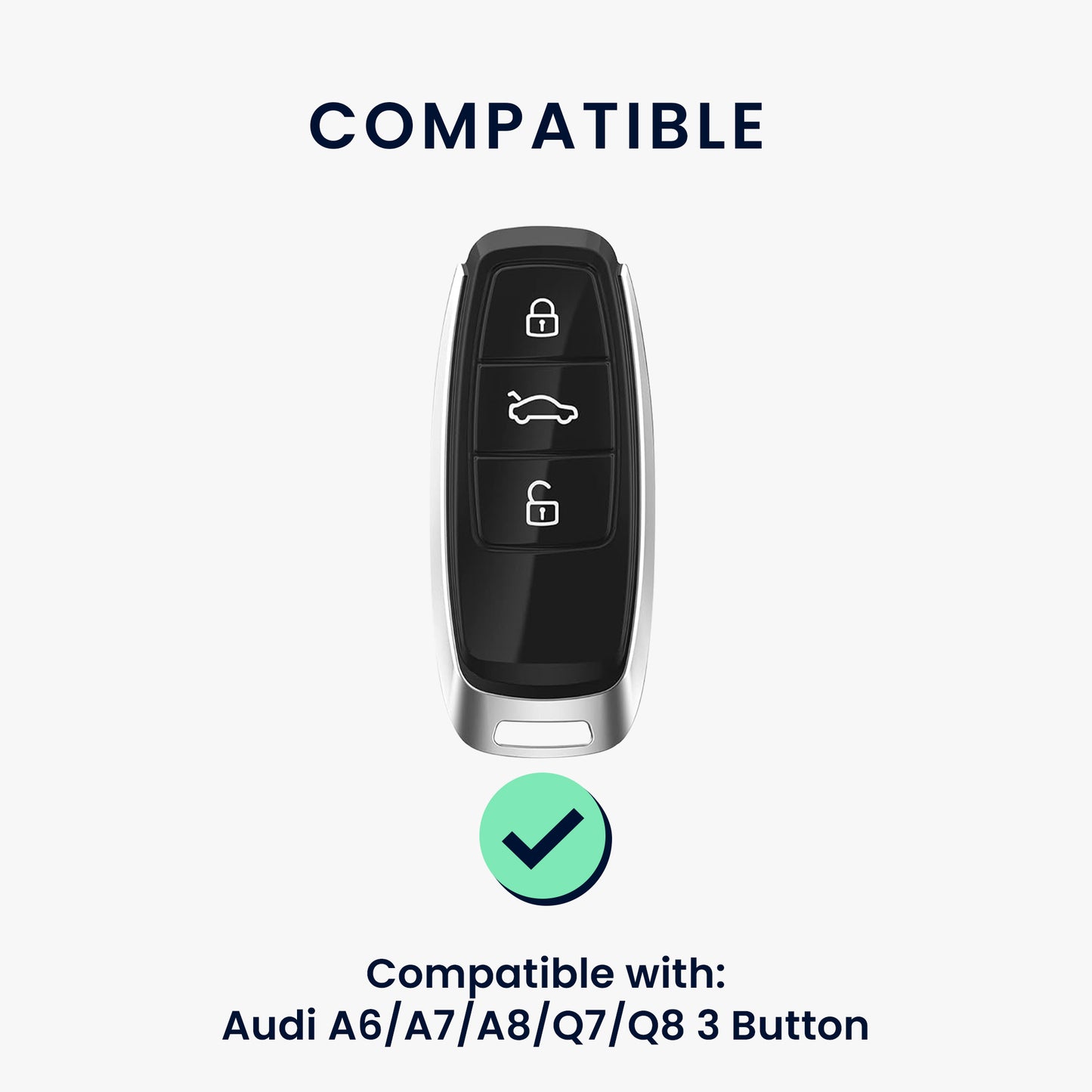 kwmobile Faux Leather Car Key Cover Compatible with Audi A6 A7 A8 Q7 Q8 3-Button Car Key Keyless Case Protective Shell with Matte Finish and Keychain