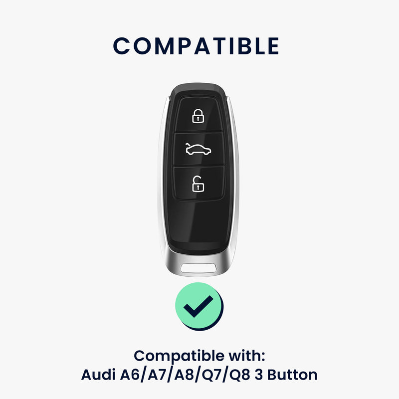 kwmobile Faux Leather Car Key Cover Compatible with Audi A6 A7 A8 Q7 Q8 3-Button Car Key Keyless Case Protective Shell with Matte Finish and Keychain