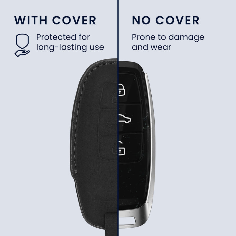 kwmobile Faux Leather Car Key Cover Compatible with Audi A6 A7 A8 Q7 Q8 3-Button Car Key Keyless Case Protective Shell with Matte Finish and Keychain