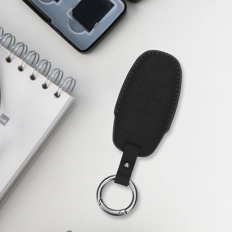 kwmobile Faux Leather Car Key Cover Compatible with Audi A6 A7 A8 Q7 Q8 3-Button Car Key Keyless Case Protective Shell with Matte Finish and Keychain