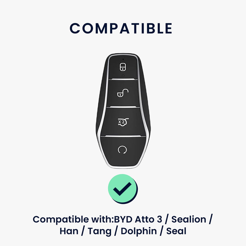kwmobile Faux Leather Car Key Cover Compatible with BYD Atto 3 / Sealion / Han / Tang / Dolphin / Seal - Protective Case with Matte Finish and Keyring