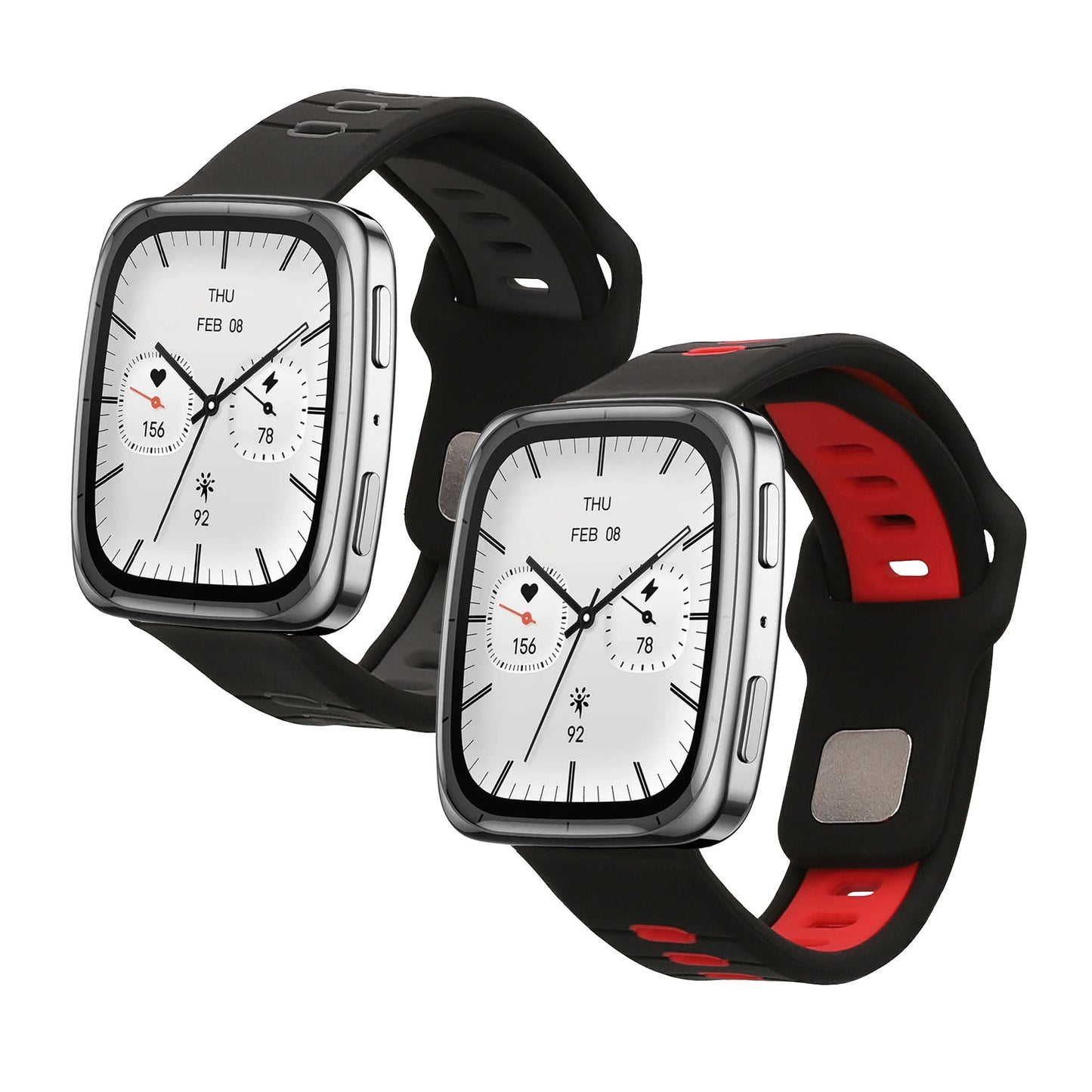 kwmobile 2x Uhrenarmband für 20mm Amazfit Active 2 / 2 Square / Active Edge / Bip 3 / GTS 3 4 Armband - Fitnesstracker Band Set aus TPU Silikon - Ersatzarmband Smartwatch - Schwarz Grau Schwarz Rot Schwarz  [dsg01]