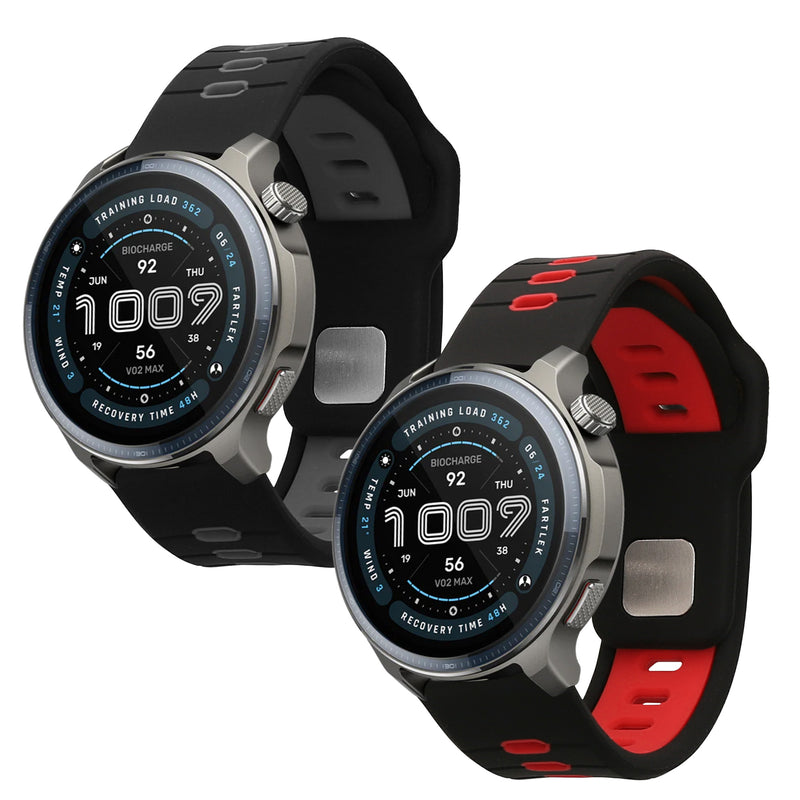 kwmobile Silikon Uhrenarmband für 22mm Amazfit Bip 6 / Bip 5 Unity / Bip 5 / GTS 3 / Balance 2 / Helio Strap Armband - Ersatzarmband für Fitnesstracker - Wechselarmband Smartwatch - Schwarz Grau Schwarz Rot Schwarz  [dsg01]