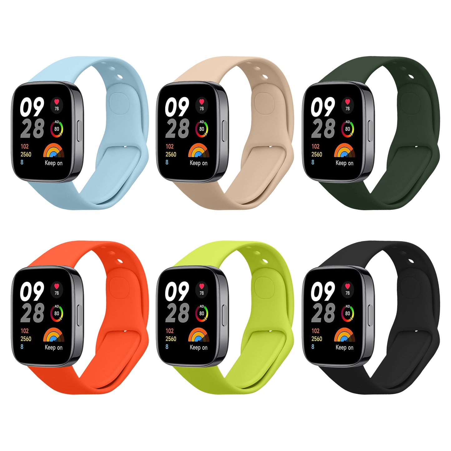 kwmobile 6x Sportarmband kompatibel mit Xiaomi Redmi Watch 3 Active Armband - Großes Set Smartwatch Armband in verschiedenen Farben Mehrfarbig  