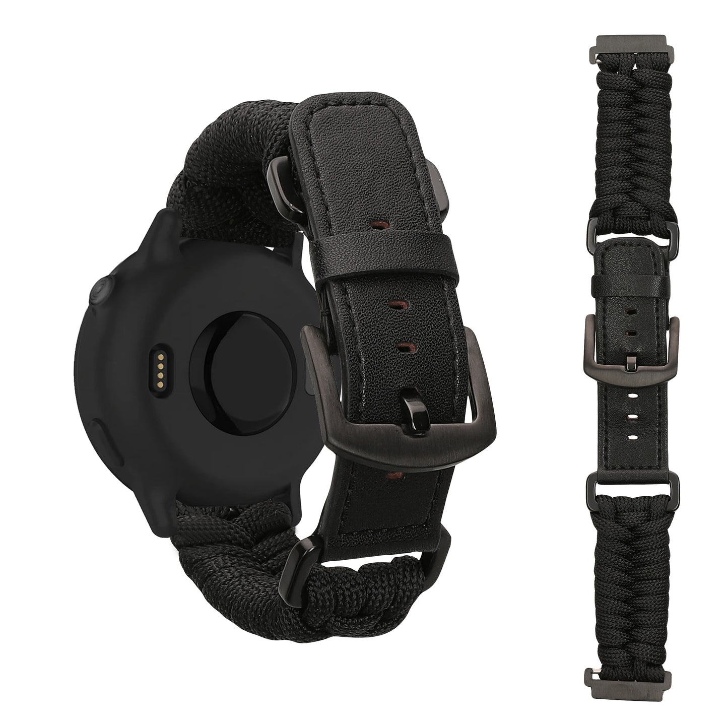 kwmobile Ersatzarmband geflochten kompatibel mit Garmin Vivoactive 6 / Vivoactive 5 / Venu Sq / Amazfit GTS / Bip 3 Armband - Fitnesstracker Sportarmband aus PU Leder mit Uhrenverschluss - Schwarz Schwarz  [dsg01]