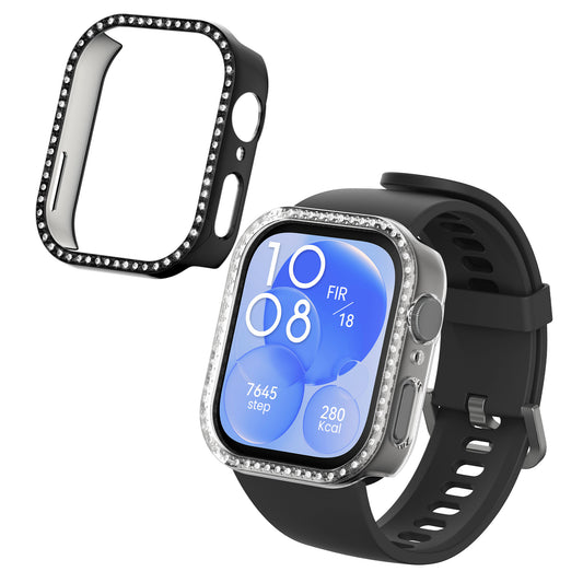 kwmobile 2x Kunststoff Hülle kompatibel mit Huawei Watch Fit 3 Schutzhülle Schutzrahmen - Glitzer Schutz Zubehör in Transparent Schwarz Transparent  [dsg01]
