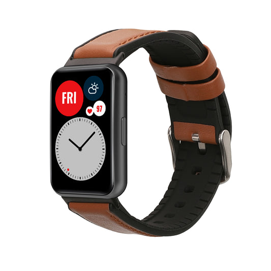 kwmobile Leder Uhrenarmband für Huawei Watch Fit 2 Armband - Ersatzarmband für Fitnesstracker mit Uhrenverschluss - Wechselarmband Smartwatch - Braun Schwarz Braun  [dsg01]