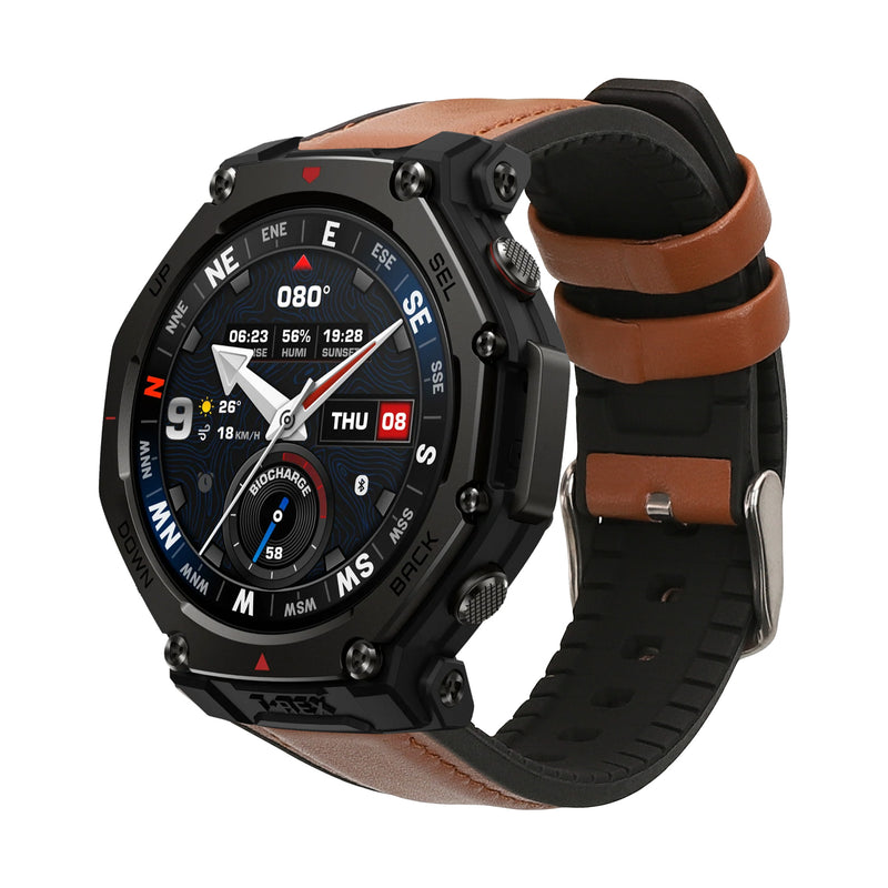 kwmobile Leder Uhrenarmband für Amazfit T-Rex 3 Armband - Ersatzarmband für Fitnesstracker mit Uhrenverschluss - Wechselarmband Smartwatch - Braun Schwarz Braun  [dsg01]