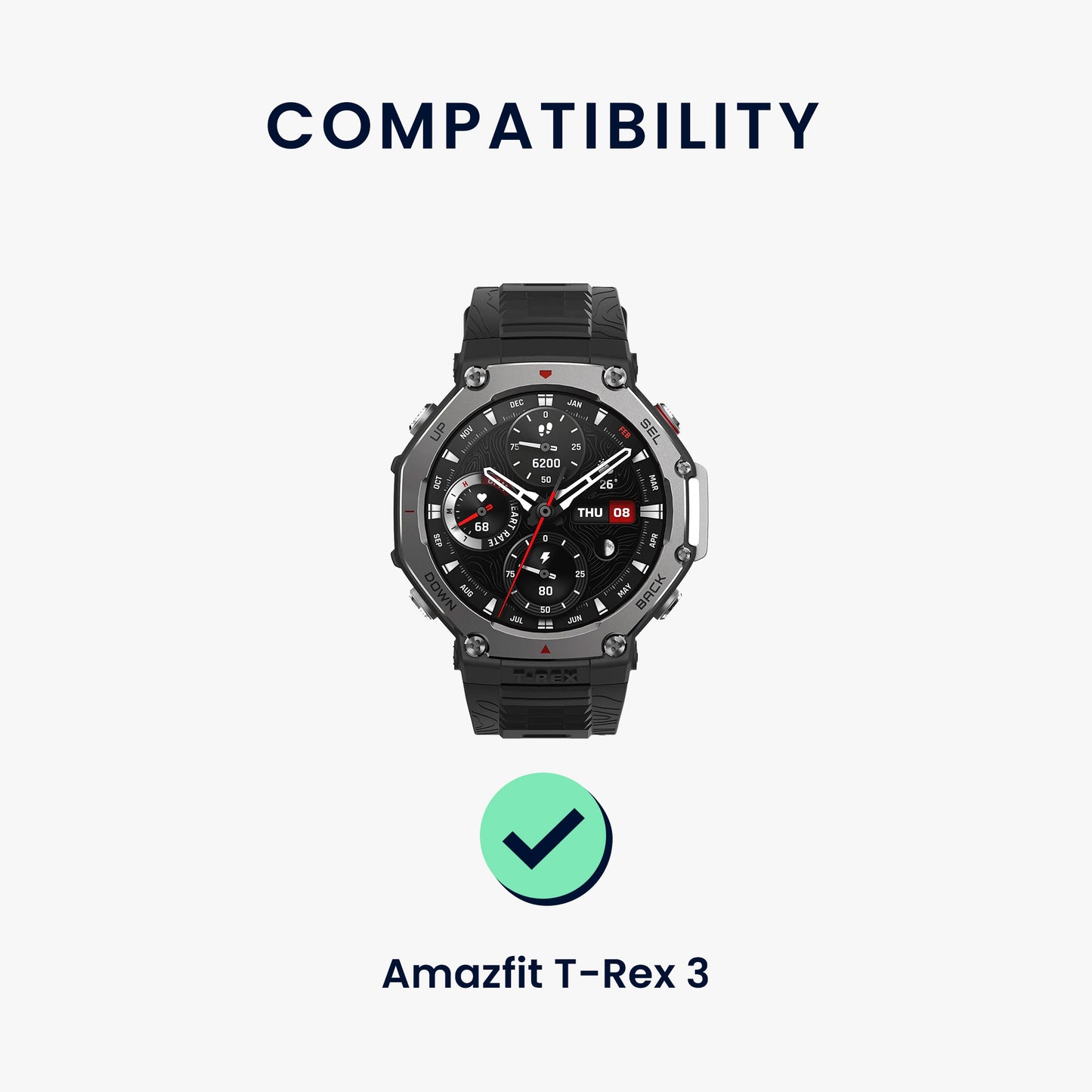 kwmobile Watch Strap for Amazfit T-Rex 3 - Replacement Band for Fitness Tracker with Watch Clasp - Smartwatch Replacement Strap