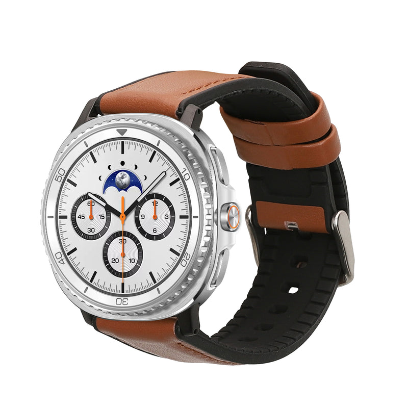 kwmobile Leder Uhrenarmband für Samsung Galaxy Watch 8 Galaxy / Galaxy Watch 8 Classic 46mm Armband - Ersatzarmband für Fitnesstracker mit Uhrenverschluss - Wechselarmband Smartwatch - Braun Schwarz Braun  [dsg01]