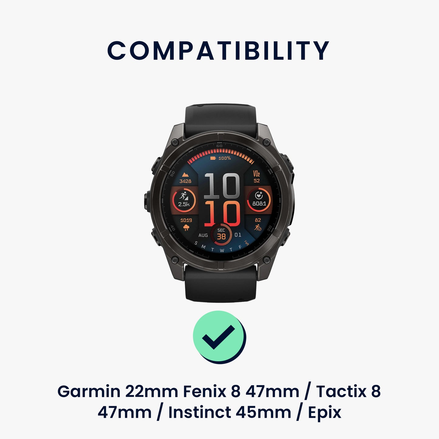 kwmobile Watch Strap for Garmin 22mm Fenix 8 47mm / Tactix 8 47mm / Instinct 45mm / Epix Strap - Replacement Strap for Fitness Tracker with Watch Clasp - Smartwatch Replacement Strap
