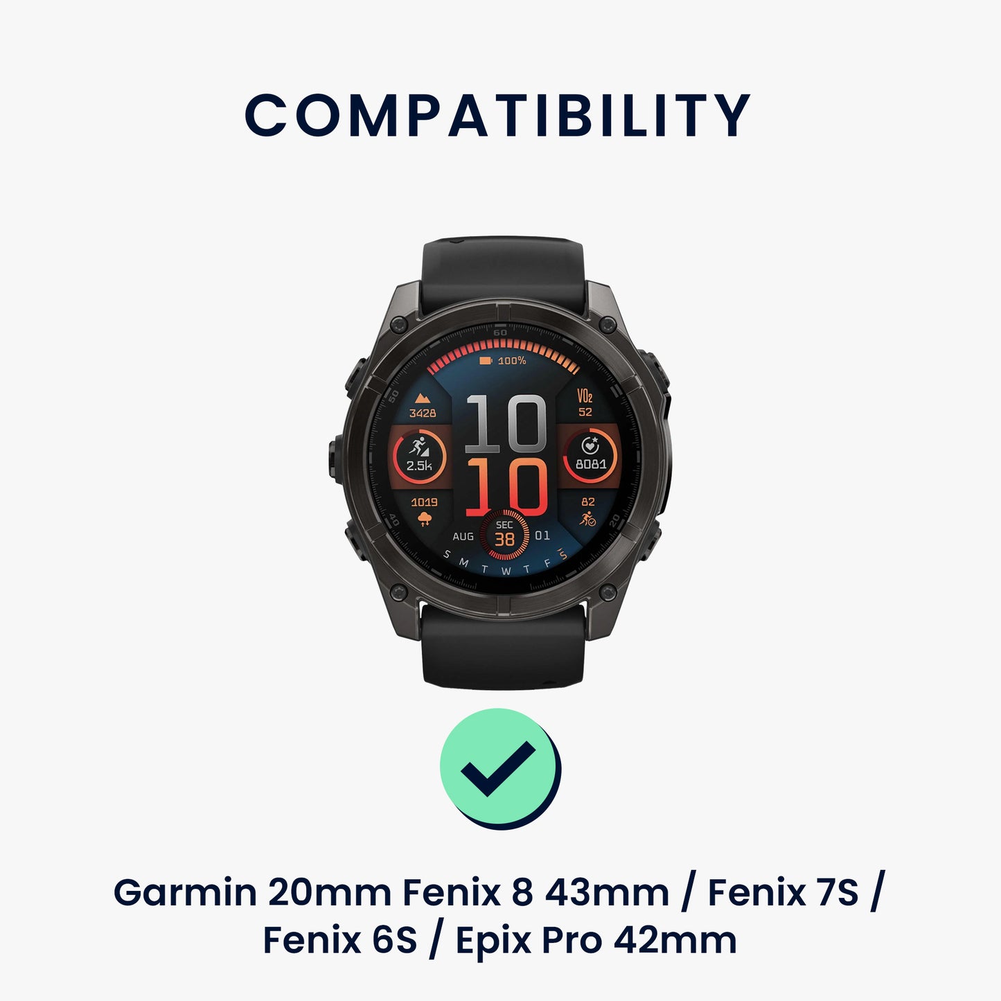 kwmobile Watch Strap for Garmin 20mm Fenix 8 43mm / Fenix 7S / Fenix 6S / Epix Pro 42mm Watchband Replacement Strap for Fitness Tracker with Watch Clasp Smartwatch