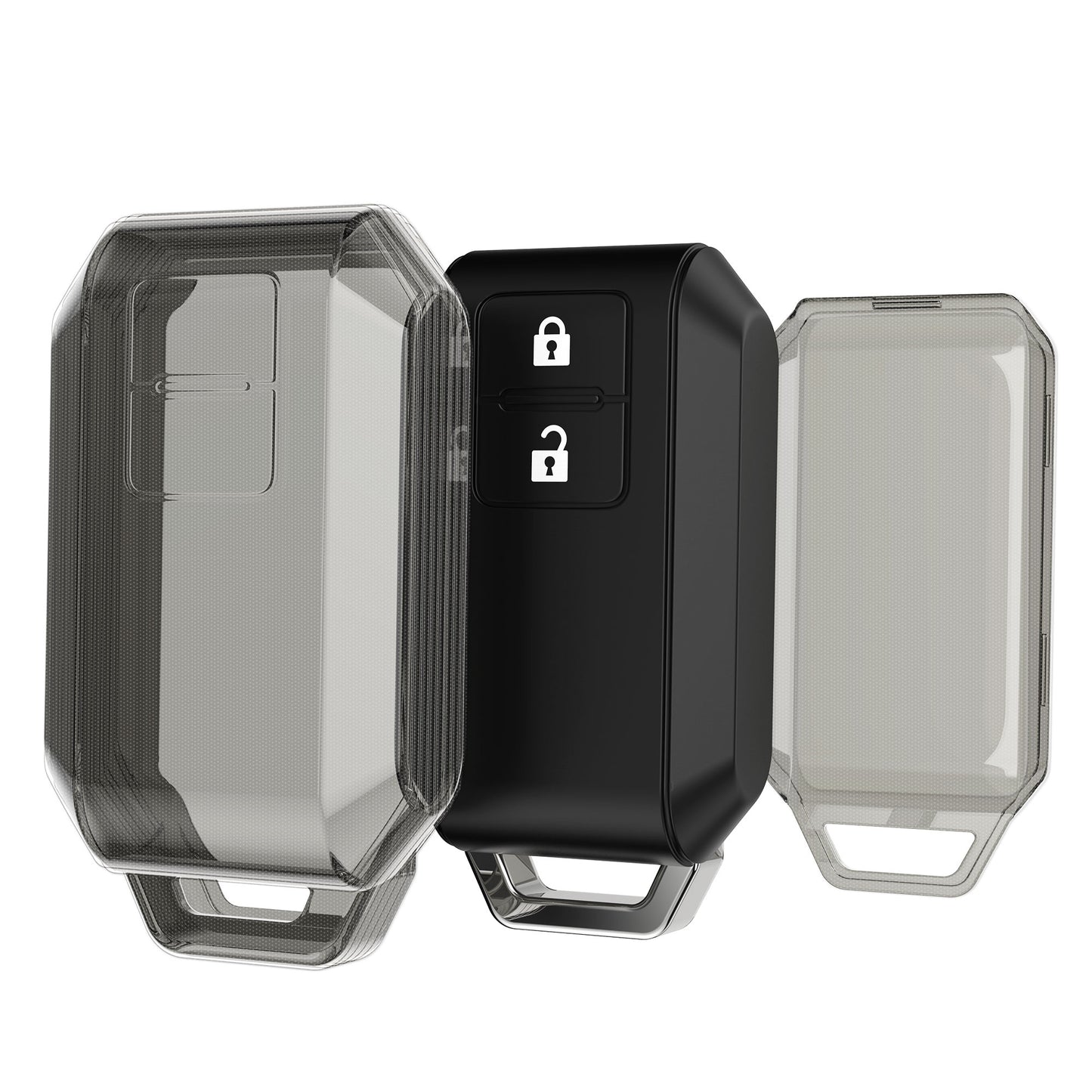 kwmobile Autoschlüssel Hülle kompatibel mit Suzuki 2-Tasten Autoschlüssel Keyless Go - Schlüsselhülle Silikon Cover - Schwarz Transparent Schwarz  [dsg01]