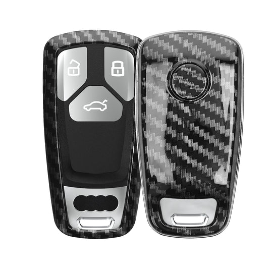 kwmobile Autoschlüssel Hülle kompatibel mit Audi 3-Tasten Smartkey Autoschlüssel (nur Keyless Go) - Hardcover Schutzhülle Schlüsselhülle Cover Carbon Schwarz Schwarz  [dsg01]