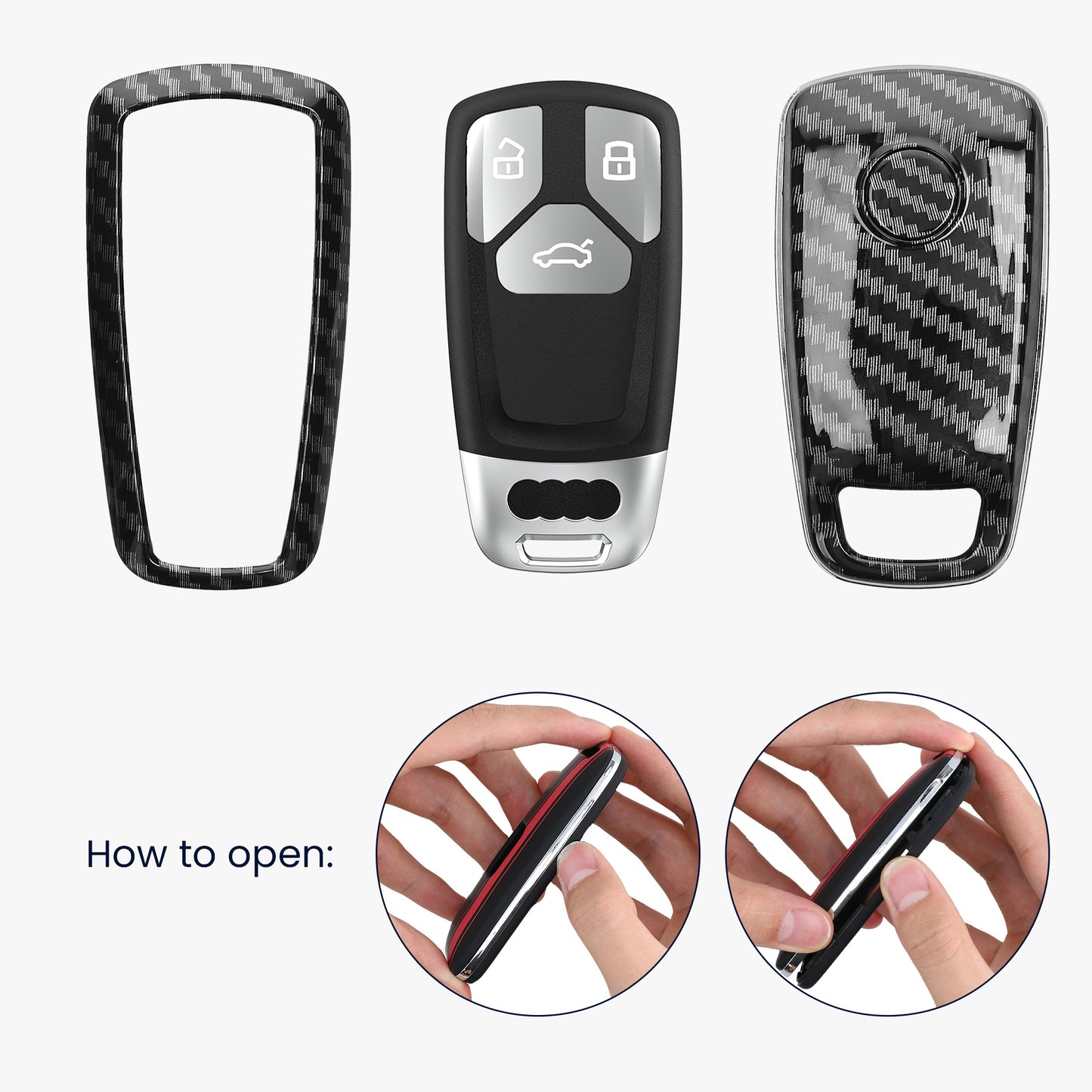 kwmobile Car Key Cover Compatible with Audi 3-Button Smart Key (Keyless Go Only) Hardcase Protective Cover