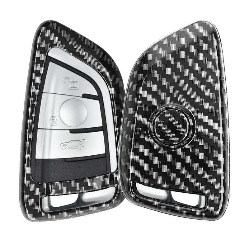 kwmobile Autoschlüssel Hülle kompatibel mit BMW 3-Tasten Smart Key Autoschlüssel - Hardcover Schutzhülle Schlüsselhülle Cover Carbon Schwarz Schwarz  [dsg01]
