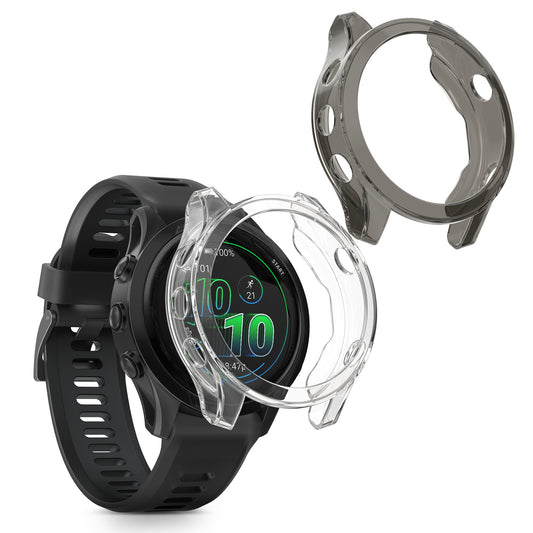 kwmobile 2x Sport Schutzhülle kompatibel mit Garmin Forerunner 570 42mm Hülle - Silikon Cover klar - Case ohne Tracker - Schwarz Transparent Schwarz  [dsg01]