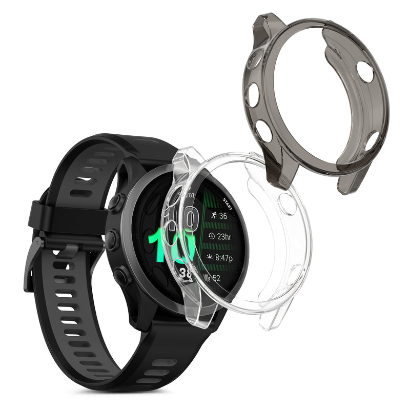 kwmobile 2x Sport Schutzhülle kompatibel mit Garmin Forerunner 970 47mm Hülle - Silikon Cover klar - Case ohne Tracker - Schwarz Transparent Schwarz  [dsg01]