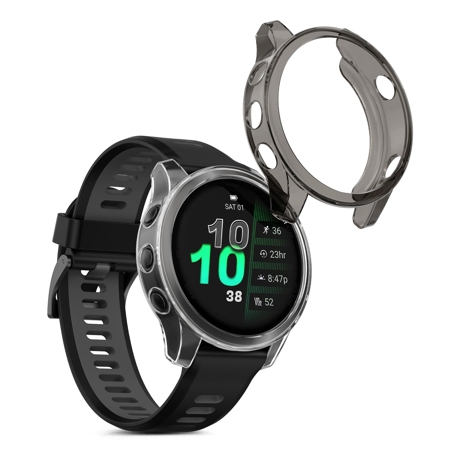 kwmobile 2x Sports Protective Case compatible with Garmin Forerunner 970 47mm Cover Case without Tracker