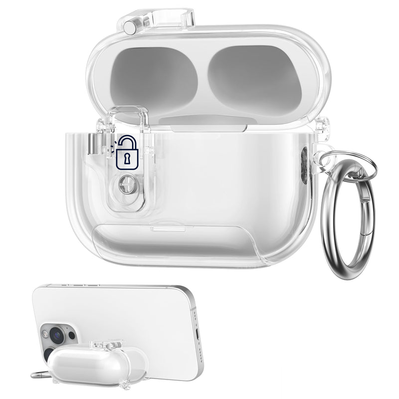 kwmobile transparentes Kopfhörer Case kompatibel mit Apple Airpods Pro 2 / Pro 1 Hülle - Headphones TPU Cover mit Standfunktion und Sicherheitsverschluss - Transparent Transparent  