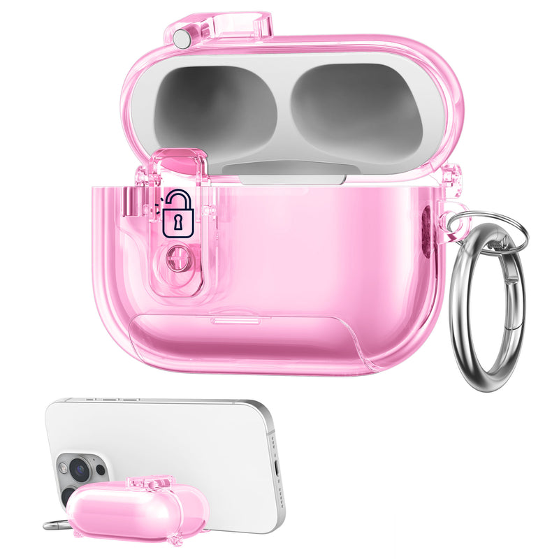 kwmobile transparentes Kopfhörer Case kompatibel mit Apple Airpods Pro 2 / Pro 1 Hülle - Headphones TPU Cover mit Standfunktion und Sicherheitsverschluss - Rosa Rosa  