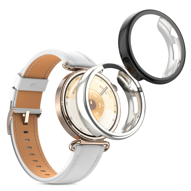 kwmobile 2x Schutzhülle kompatibel mit Huawei Watch GT6 41mm Hülle - Fullbody Cover Set aus Silikon - Schwarz Silber Schwarz  [dsg02]