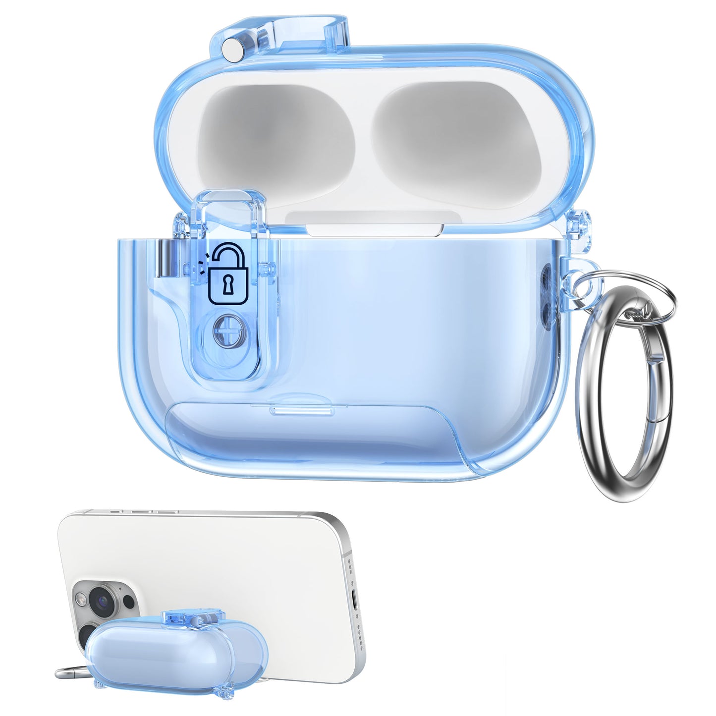 kwmobile transparentes Kopfhörer Case kompatibel mit Apple Airpods Pro 3 Hülle - Headphones TPU Cover mit Standfunktion und Sicherheitsverschluss - Blau Blau  [dsg02]