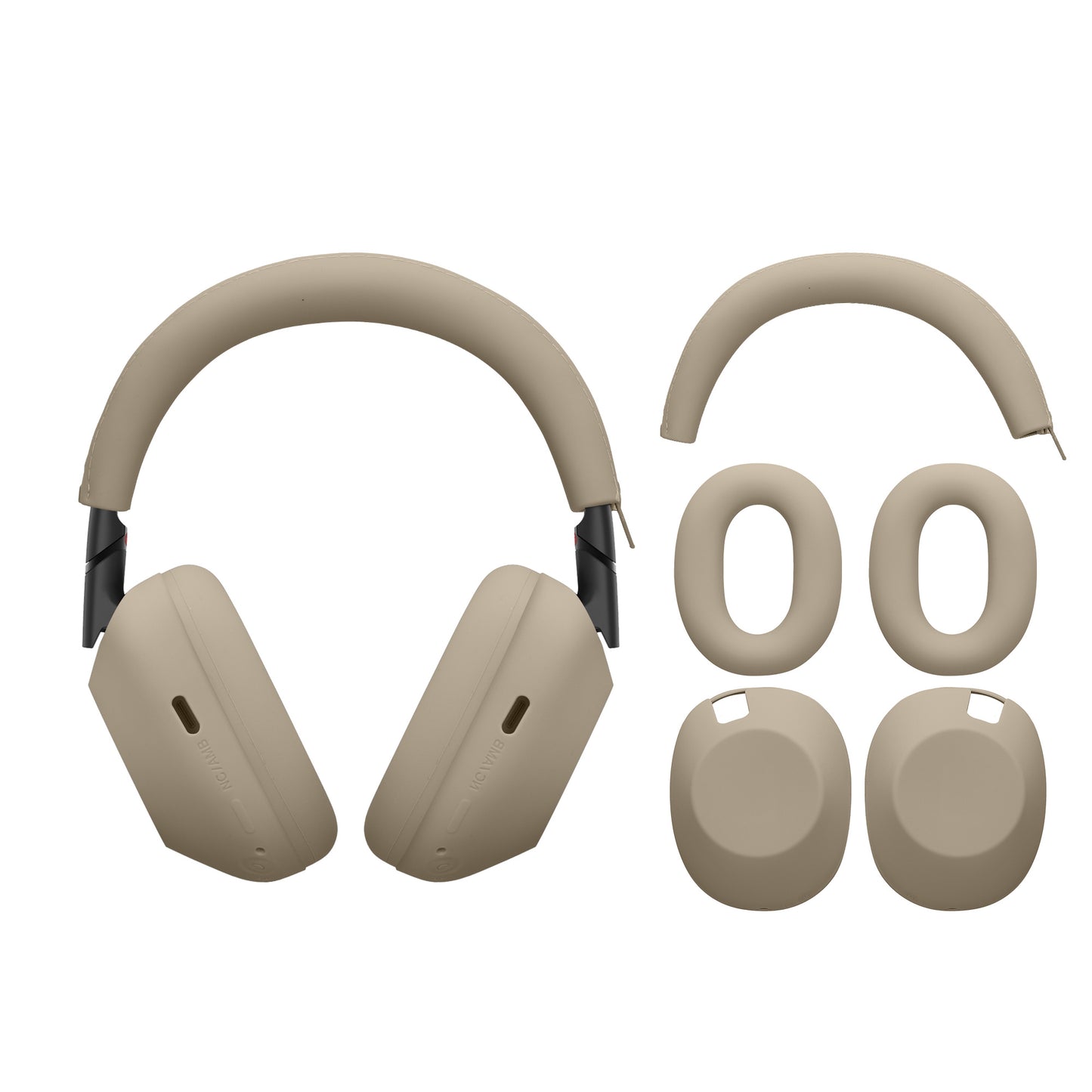 kwmobile 3in1 Kopfhörer Case für Over Ear Headphones kompatibel mit Sony WH-1000XM6 Hülle - 360° Silikon Schutzhülle für Ohrhörer - Silber Silber  