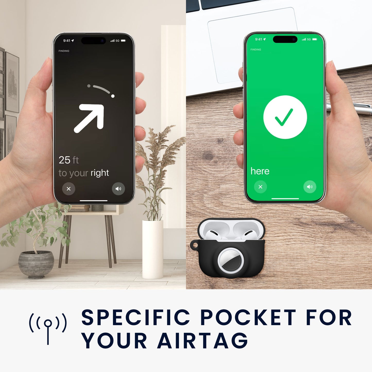 kwmobile 2-in-1 Case Compatible with Apple Airpods Pro 3 - Headphone Case Compatible with Airtag - Protective Cover with Carabiner