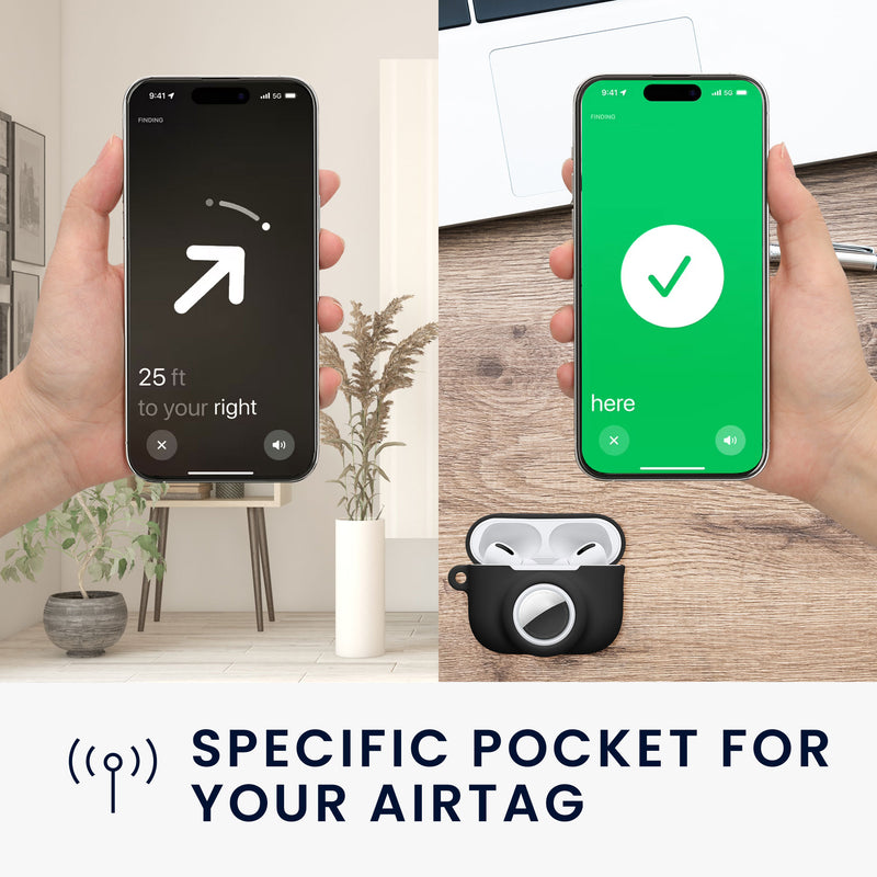 kwmobile 2-in-1 Case Compatible with Apple Airpods Pro 3 - Headphone Case Compatible with Airtag - Protective Cover with Carabiner