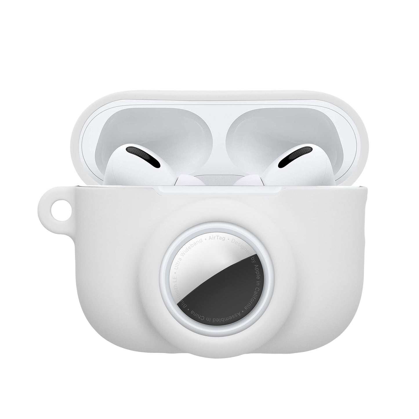 kwmobile 2-in1 Hülle kompatibel mit Apple Airpods Pro 3 - Kopfhörer Case kompatibel mit Airtag - Weiches Silikon Cover - Schutzhülle mit Karabiner - Weiß Weiß  
