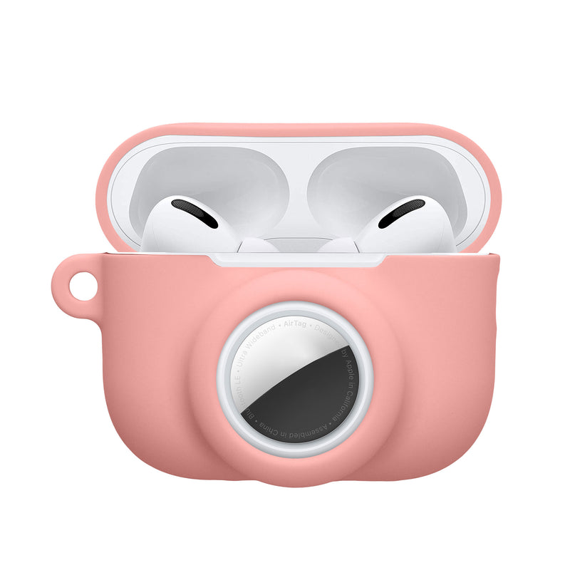 kwmobile 2-in1 Hülle kompatibel mit Apple Airpods Pro 3 - Kopfhörer Case kompatibel mit Airtag - Weiches Silikon Cover - Schutzhülle mit Karabiner - Altrosa Altrosa  