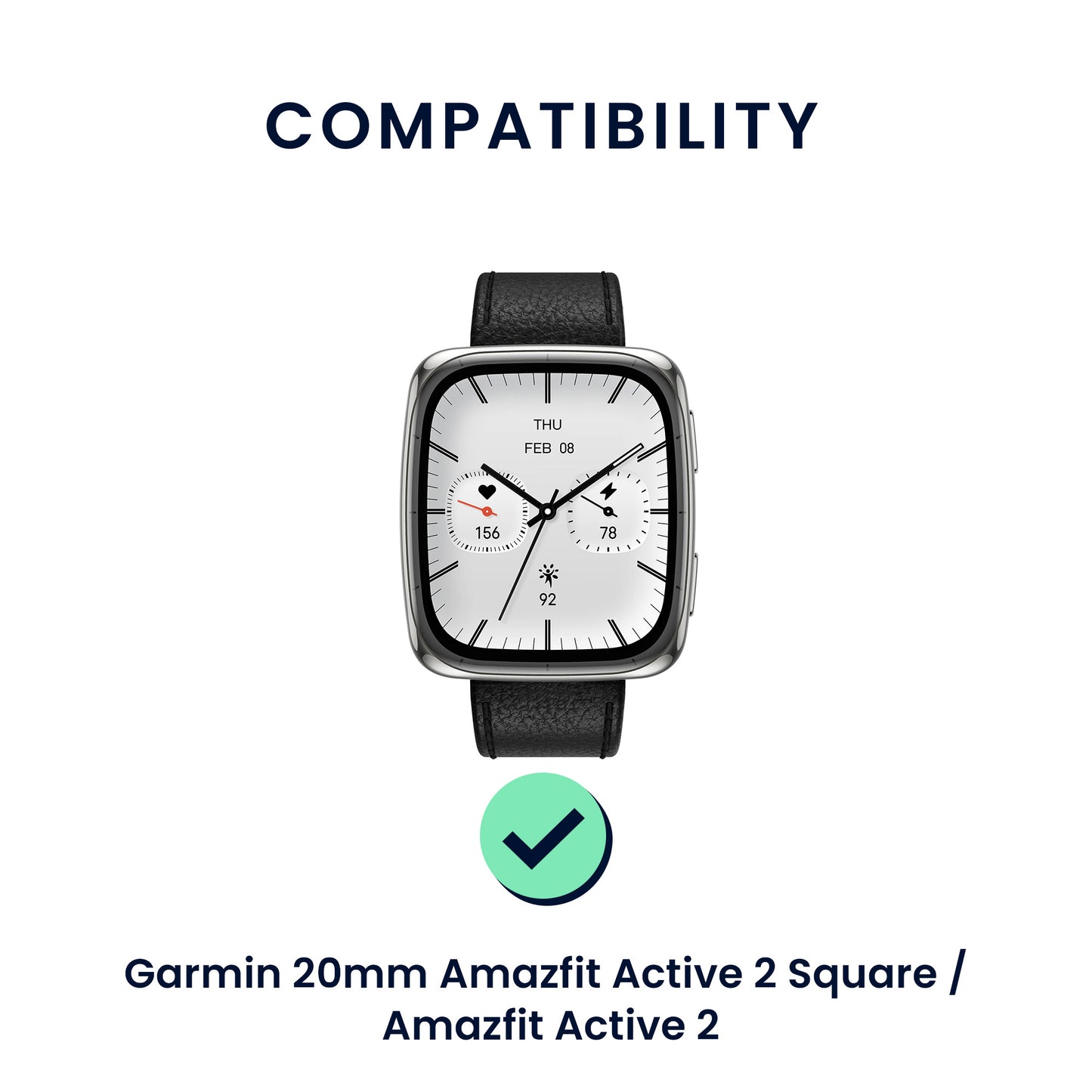 kwmobile Watch Strap for Garmin 20mm Amazfit Active 2 Square / Amazfit Active 2 Strap Fitness Tracker Band Set Replacement Strap Smartwatch
