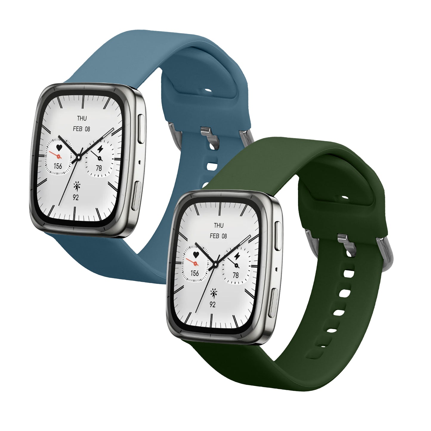 kwmobile 2x Uhrenarmband für Garmin 20mm Amazfit Active 2 Square / Amazfit Active 2 Armband - Fitnesstracker Band Set aus TPU Silikon - Ersatzarmband Smartwatch - Slate Gray Dunkelgrün Slate Gray  [dsg02]