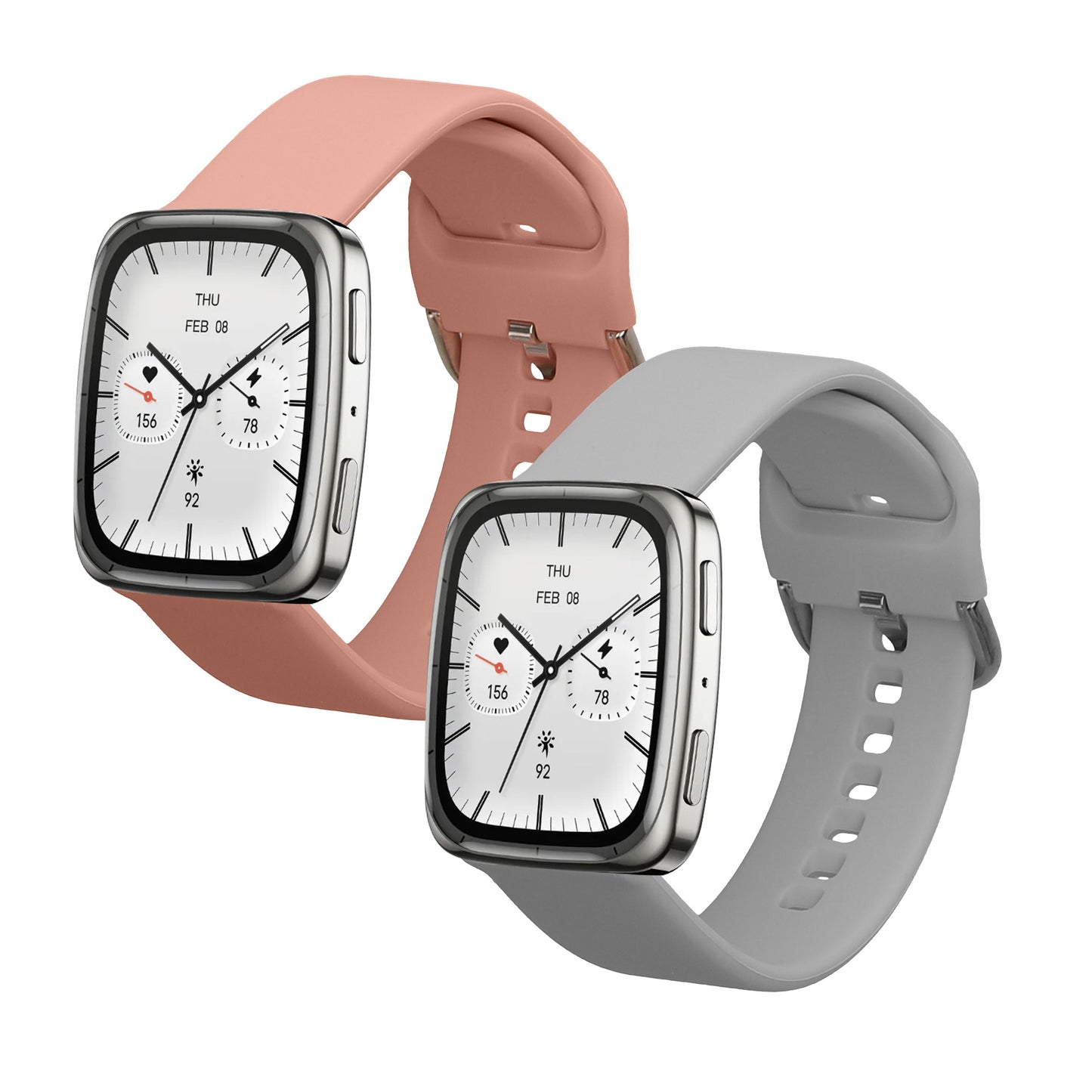 kwmobile 2x Uhrenarmband für Garmin 20mm Amazfit Active 2 Square / Amazfit Active 2 Armband - Fitnesstracker Band Set aus TPU Silikon - Ersatzarmband Smartwatch - Hellgrau Altrosa Hellgrau  [dsg03]