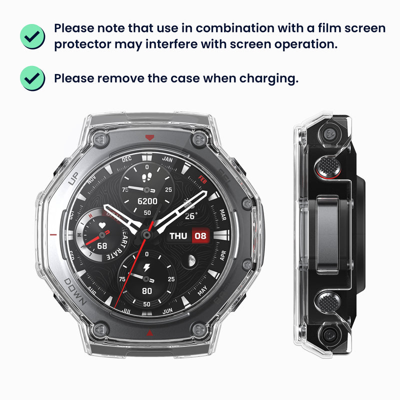kwmobile Glass Case for Amazfit T-Rex3 Pro 48mm Protective Case Fullbody Fitness Tracker Case Set