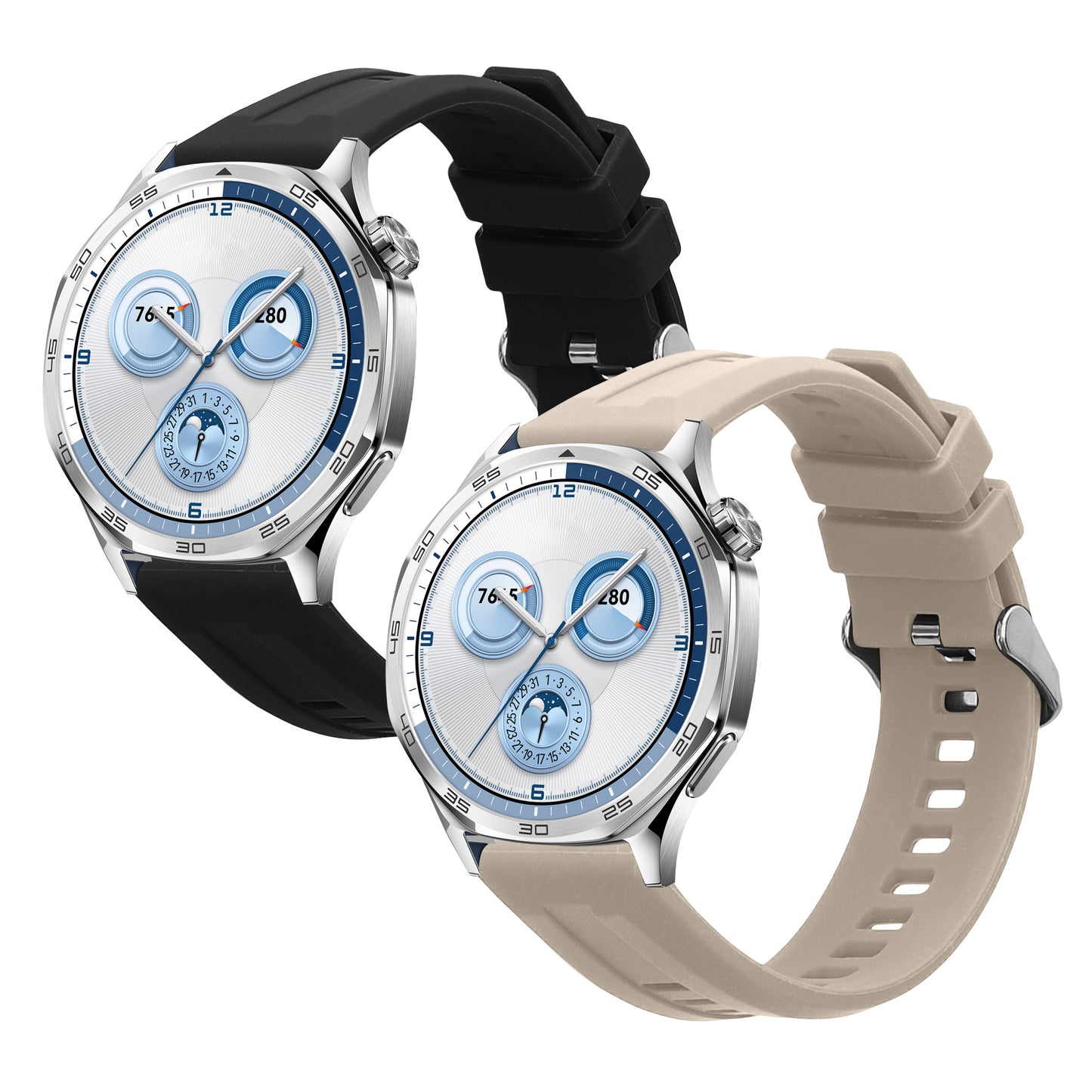 kwmobile 2x Uhrenarmband für Huawei Watch GT6 Pro 46mm / GT6 46mm / GT5 Pro 46mm / GT5 46mm Armband - Fitnesstracker Band Set aus TPU Silikon - Ersatzarmband Smartwatch - Schwarz Beige Schwarz  [dsg02]