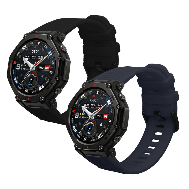kwmobile 2x Uhrenarmband für Amazfit T-Rex3 Pro 48mm Armband - Fitnesstracker Band Set aus TPU Silikon - Ersatzarmband Smartwatch - Schwarz Dunkelblau Schwarz  [dsg01]