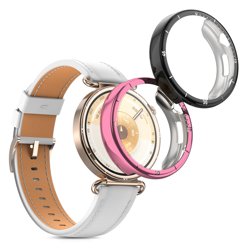 kwmobile 2x Schutzhülle kompatibel mit Huawei Watch GT6 41mm Hülle - Fullbody Cover Set aus Silikon - Schwarz Rosa Schwarz  [dsg02]