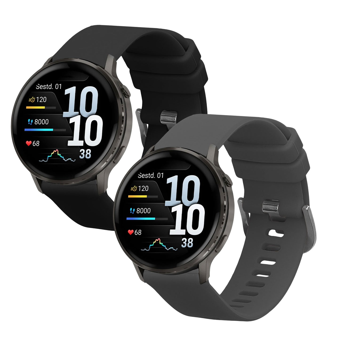 kwmobile 2x Uhrenarmband für Garmin Venu 4 45mm Armband - Fitnesstracker Band Set aus TPU Silikon - Ersatzarmband Smartwatch - Schwarz Grau Schwarz  [dsg01]