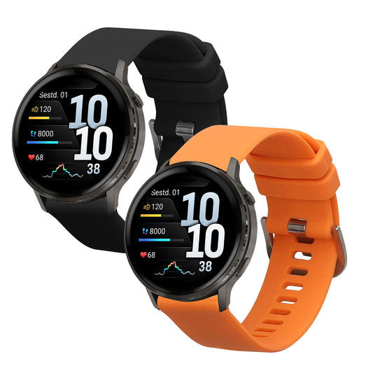 kwmobile 2x Uhrenarmband für Garmin Venu 4 45mm Armband - Fitnesstracker Band Set aus TPU Silikon - Ersatzarmband Smartwatch - Schwarz Orange Schwarz  [dsg02]