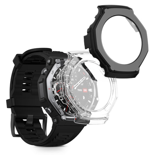 kwmobile 2x Cover kompatibel mit Amazfit T-Rex 3 Hülle - Fullbody Fitnesstracker Case Set aus Glas - Transparent Schwarz Transparent  [dsg01]